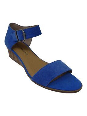 Lucky Brand Riamsee Blue Suede Open Toe Wedge Heel Sandals